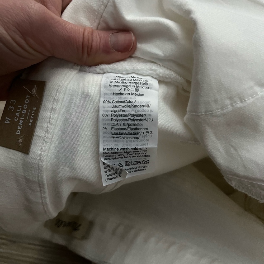 NWT Madewell Women’s Cali Demi-Boot Jeans in Pure White: Raw-Hem Edition 33P - Picture 7 of 11